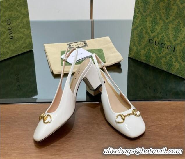 Durable Gucci Horsebit Slingback Pumps 6.5cm in Patent Leather White 702144