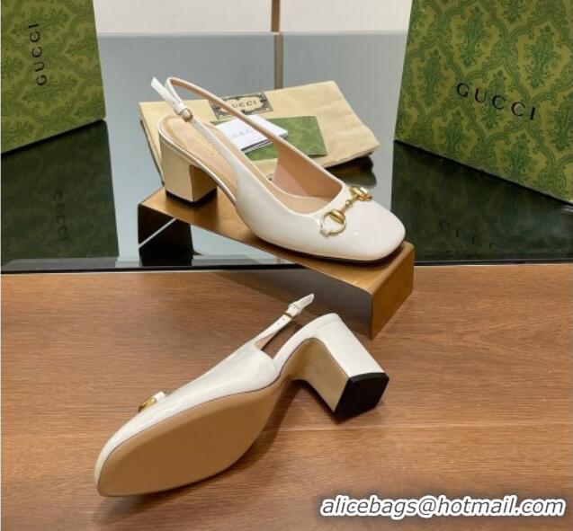 Durable Gucci Horsebit Slingback Pumps 6.5cm in Patent Leather White 702144