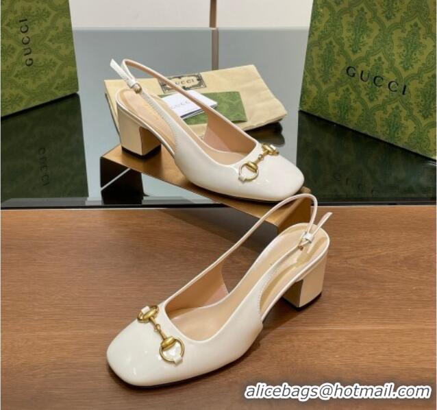 Durable Gucci Horsebit Slingback Pumps 6.5cm in Patent Leather White 702144