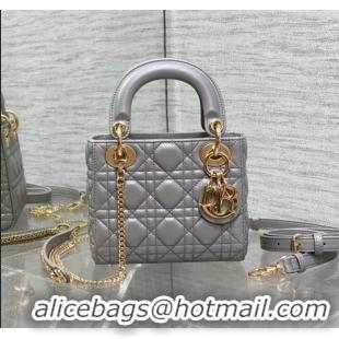 Promotional Dior Mini Lady Dior Bag in Pearlescent Cannage Lambskin CD0301 Grey 2024