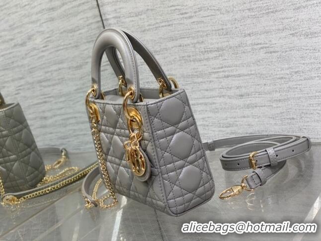 Promotional Dior Mini Lady Dior Bag in Pearlescent Cannage Lambskin CD0301 Grey 2024