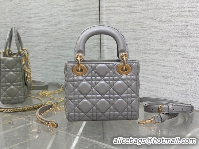 Promotional Dior Mini Lady Dior Bag in Pearlescent Cannage Lambskin CD0301 Grey 2024