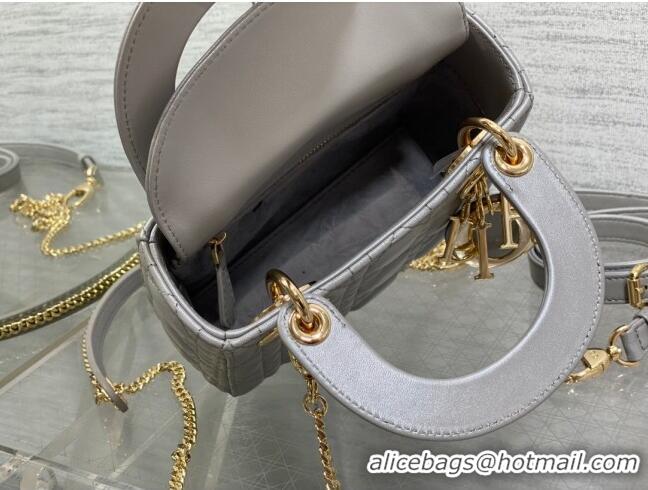 Promotional Dior Mini Lady Dior Bag in Pearlescent Cannage Lambskin CD0301 Grey 2024