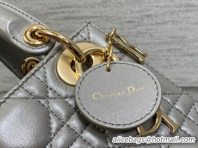 Promotional Dior Mini Lady Dior Bag in Pearlescent Cannage Lambskin CD0301 Grey 2024