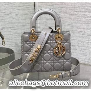 Super Quality Dior Small Lady My ABCDior Bag in Pearlescent Cannage Lambskin CD0302 Grey 2024