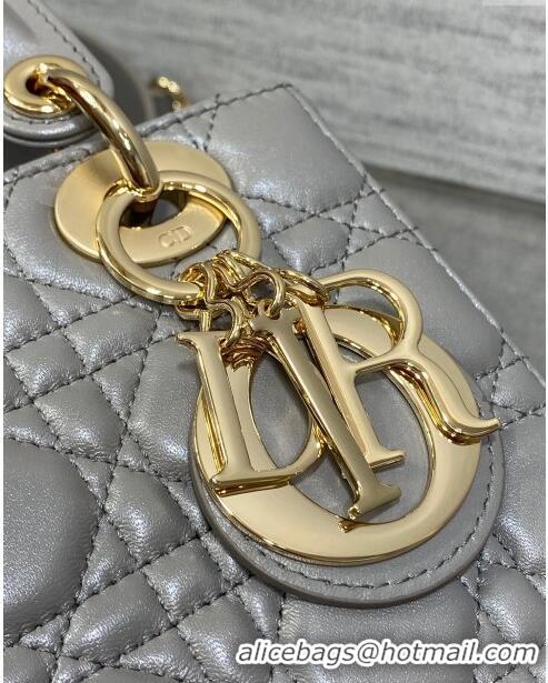 Super Quality Dior Small Lady My ABCDior Bag in Pearlescent Cannage Lambskin CD0302 Grey 2024