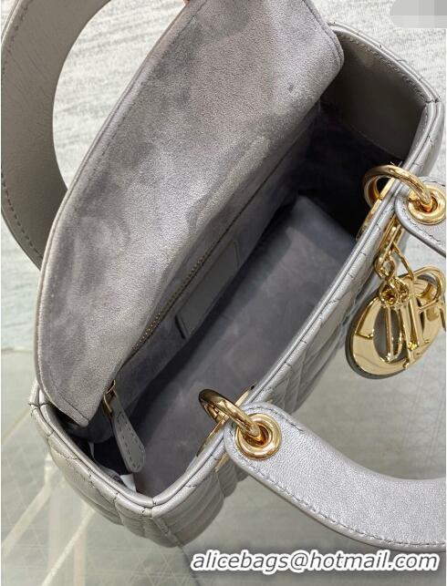 Super Quality Dior Small Lady My ABCDior Bag in Pearlescent Cannage Lambskin CD0302 Grey 2024