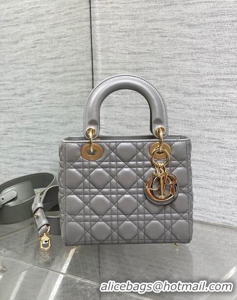 Super Quality Dior Small Lady My ABCDior Bag in Pearlescent Cannage Lambskin CD0302 Grey 2024