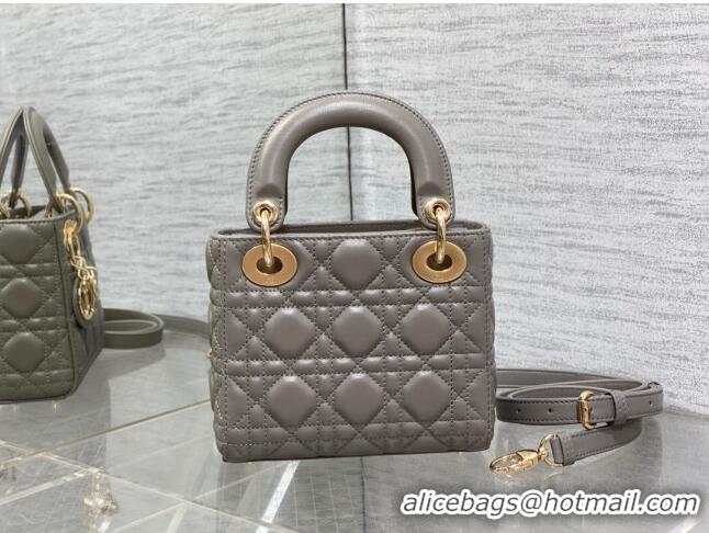 Cheapest Dior Mini Lady Dior Bag in Cannage Lambskin CD0301 Etoupe Grey 2024