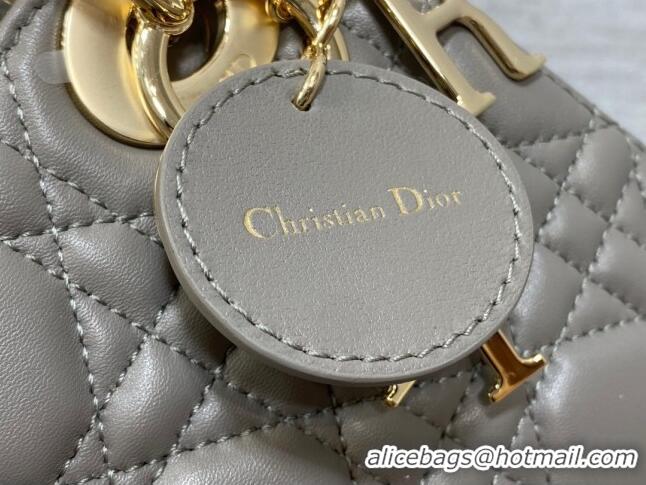 Cheapest Dior Mini Lady Dior Bag in Cannage Lambskin CD0301 Etoupe Grey 2024