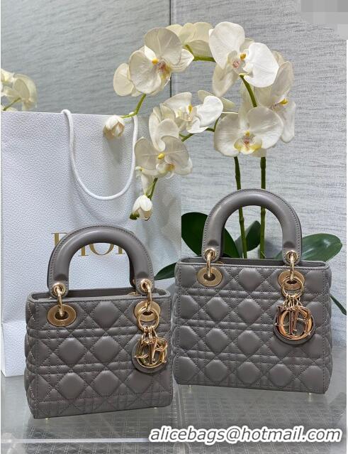 Cheapest Dior Mini Lady Dior Bag in Cannage Lambskin CD0301 Etoupe Grey 2024