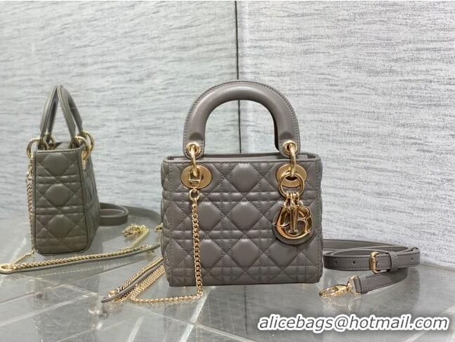 Cheapest Dior Mini Lady Dior Bag in Cannage Lambskin CD0301 Etoupe Grey 2024