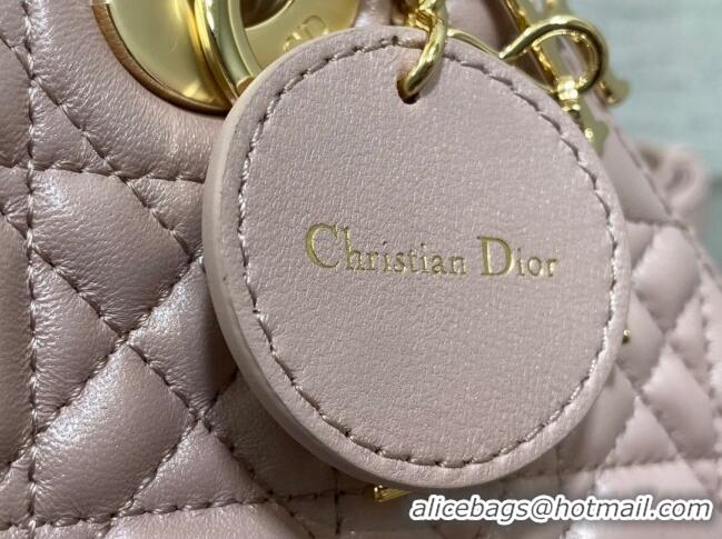 Promotional Dior Mini Lady Dior Bag in  Pearlescent Cannage Lambskin CD0301 Pink 2024