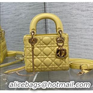 New Fashion Dior Mini Lady Dior Bag in Cannage Lambskin CD0301 Yellow 2024