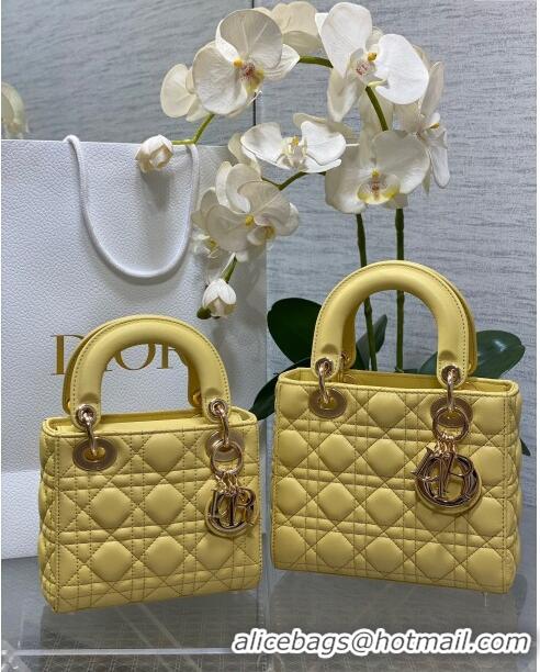 New Fashion Dior Mini Lady Dior Bag in Cannage Lambskin CD0301 Yellow 2024