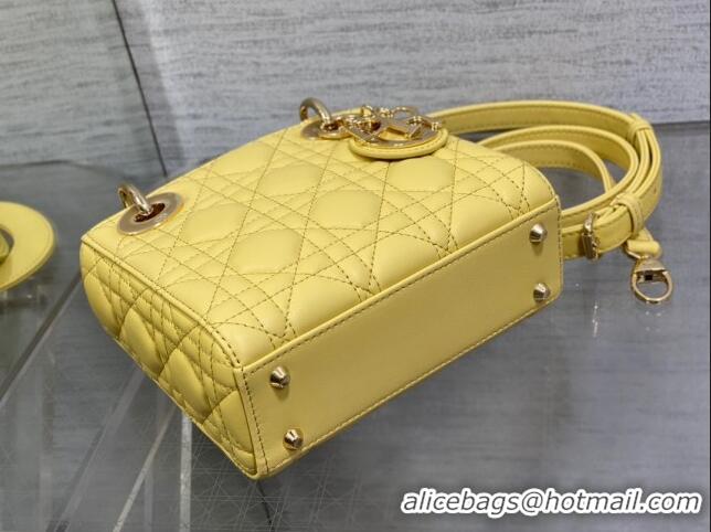 New Fashion Dior Mini Lady Dior Bag in Cannage Lambskin CD0301 Yellow 2024