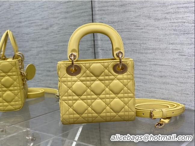 New Fashion Dior Mini Lady Dior Bag in Cannage Lambskin CD0301 Yellow 2024