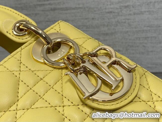 New Fashion Dior Mini Lady Dior Bag in Cannage Lambskin CD0301 Yellow 2024