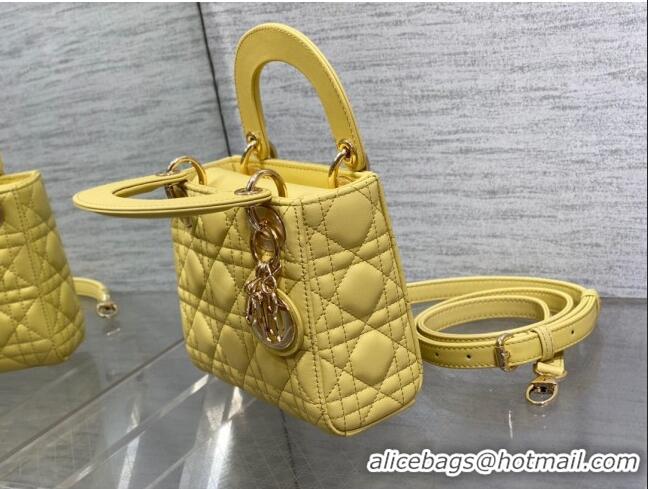 New Fashion Dior Mini Lady Dior Bag in Cannage Lambskin CD0301 Yellow 2024