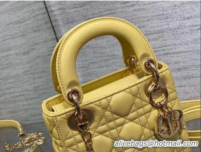 New Fashion Dior Mini Lady Dior Bag in Cannage Lambskin CD0301 Yellow 2024