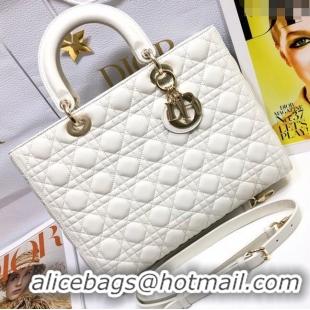 Grade Design Dior Large Lady Dior Bag in Lambskin Leather M0566 White/Gold 2024