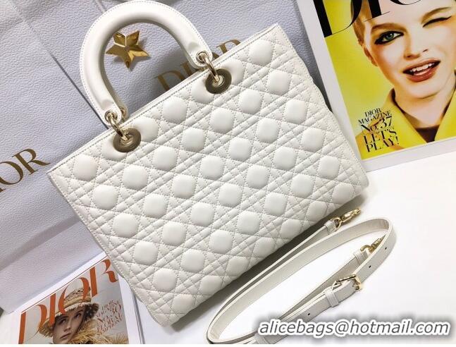 Grade Design Dior Large Lady Dior Bag in Lambskin Leather M0566 White/Gold 2024