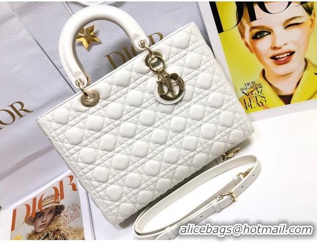 Grade Design Dior Large Lady Dior Bag in Lambskin Leather M0566 White/Gold 2024