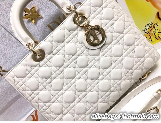 Grade Design Dior Large Lady Dior Bag in Lambskin Leather M0566 White/Gold 2024