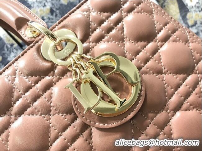 Best Quality Dior Large Lady Dior Bag in Lambskin Leather M0566 Nude Pink/Gold 2024