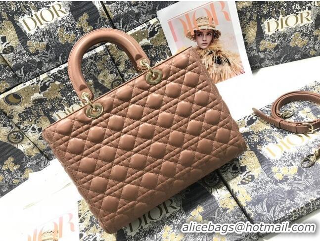 Best Quality Dior Large Lady Dior Bag in Lambskin Leather M0566 Nude Pink/Gold 2024