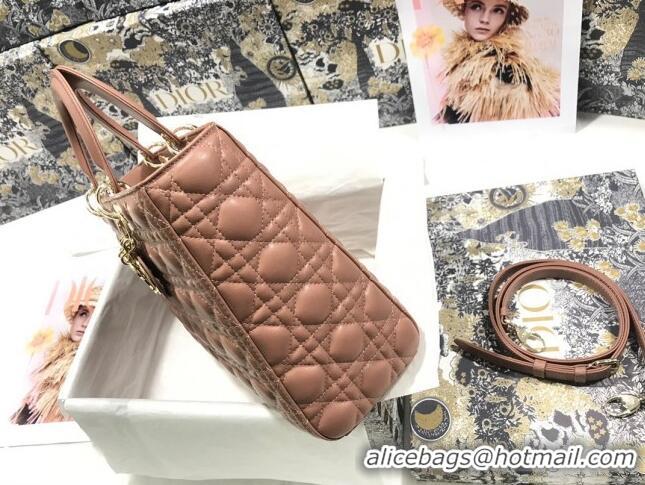 Best Quality Dior Large Lady Dior Bag in Lambskin Leather M0566 Nude Pink/Gold 2024