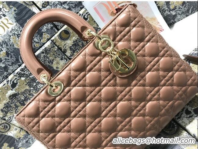 Best Quality Dior Large Lady Dior Bag in Lambskin Leather M0566 Nude Pink/Gold 2024