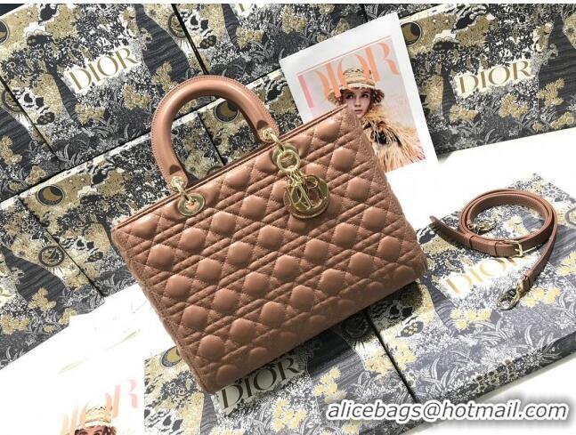 Best Quality Dior Large Lady Dior Bag in Lambskin Leather M0566 Nude Pink/Gold 2024