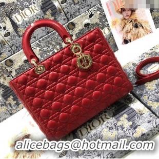 Most Popular Dior Large Lady Dior Bag in Lambskin Leather M0566 Red/Gold 2024