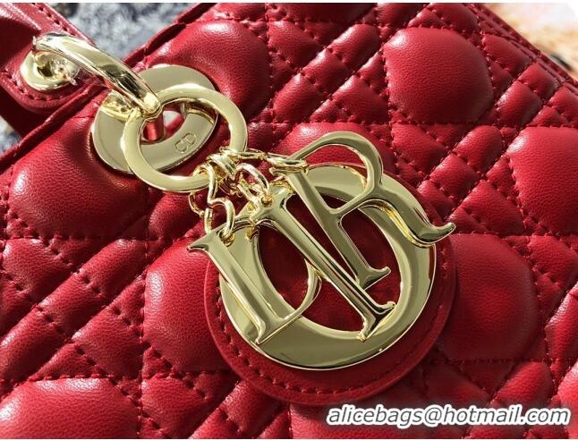 Most Popular Dior Large Lady Dior Bag in Lambskin Leather M0566 Red/Gold 2024