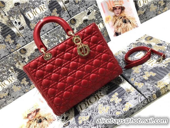 Most Popular Dior Large Lady Dior Bag in Lambskin Leather M0566 Red/Gold 2024