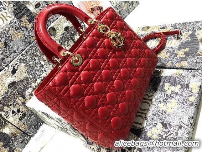 Most Popular Dior Large Lady Dior Bag in Lambskin Leather M0566 Red/Gold 2024