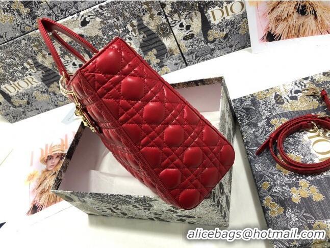 Most Popular Dior Large Lady Dior Bag in Lambskin Leather M0566 Red/Gold 2024