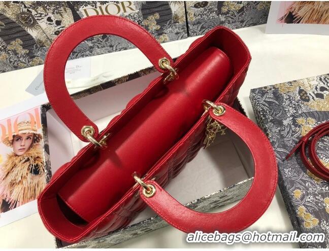 Most Popular Dior Large Lady Dior Bag in Lambskin Leather M0566 Red/Gold 2024