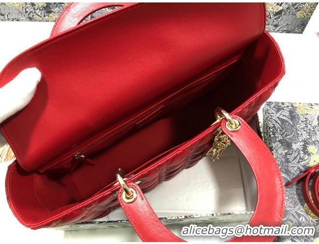 Most Popular Dior Large Lady Dior Bag in Lambskin Leather M0566 Red/Gold 2024