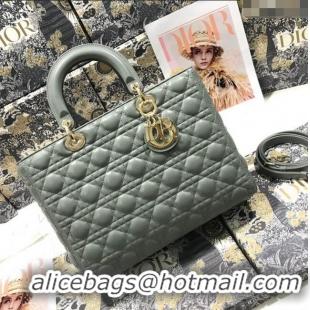 Shop Discount Dior Large Lady Dior Bag in Lambskin Leather M0566 Grey/Gold 2024