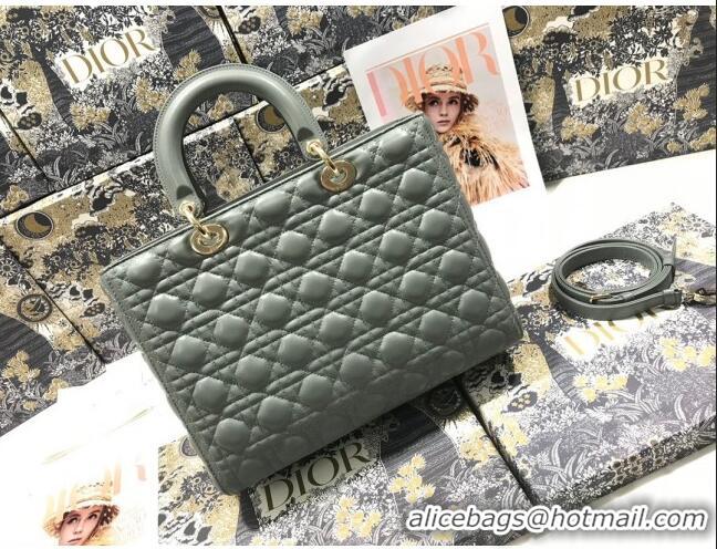 Shop Discount Dior Large Lady Dior Bag in Lambskin Leather M0566 Grey/Gold 2024