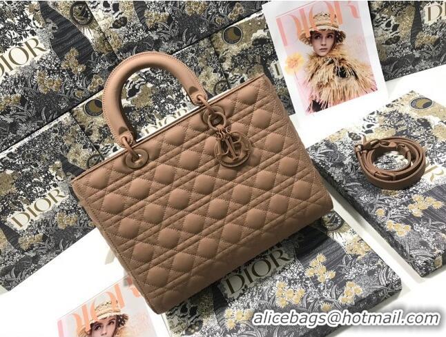 Top Design Dior Large Lady Dior Bag in Calfskin Leather M0566 Nude Pink 2024