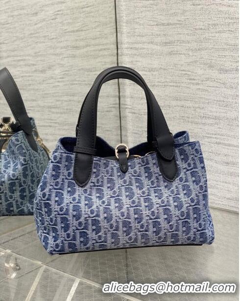 Top Quality Dior Small Dior Toujours Bag in Blue Denim Dior Oblique Jacquard CD0316 2024