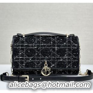 Famous Brand Dior My Dior Top Handle Bag in Cannage Tweed 0997 Black 2024