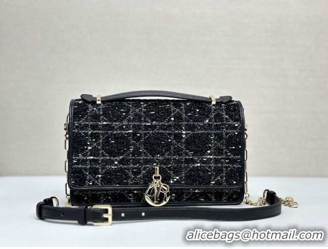 Famous Brand Dior My Dior Top Handle Bag in Cannage Tweed 0997 Black 2024