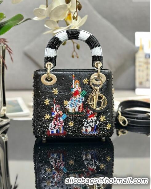 Traditional Specials Dior Lady Dior Mini Bag in Leather with Beads Limited Edition M0505 Black 2024