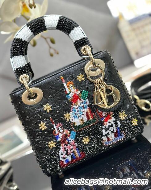 Traditional Specials Dior Lady Dior Mini Bag in Leather with Beads Limited Edition M0505 Black 2024