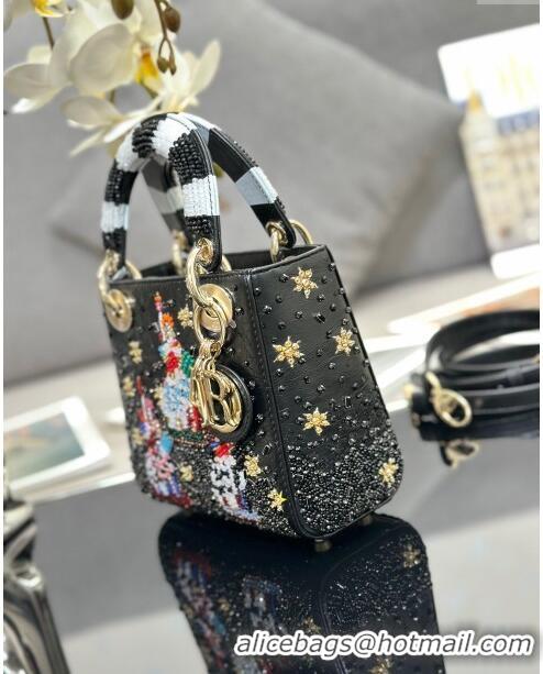 Traditional Specials Dior Lady Dior Mini Bag in Leather with Beads Limited Edition M0505 Black 2024