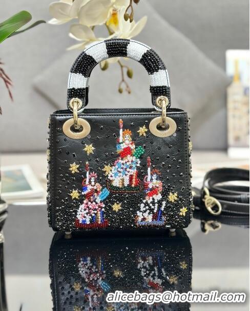 Traditional Specials Dior Lady Dior Mini Bag in Leather with Beads Limited Edition M0505 Black 2024